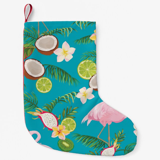 Rosa Flamingos: Tropiskt sjölöst Mönster Liten Julstrumpa (Framsidan)