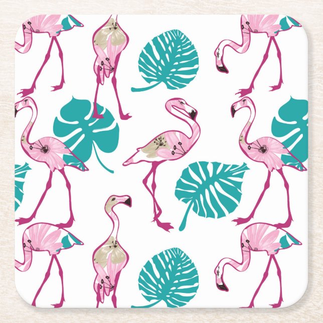 Rosa Flamingos Underlägg Papper Kvadrat (Framsidan)