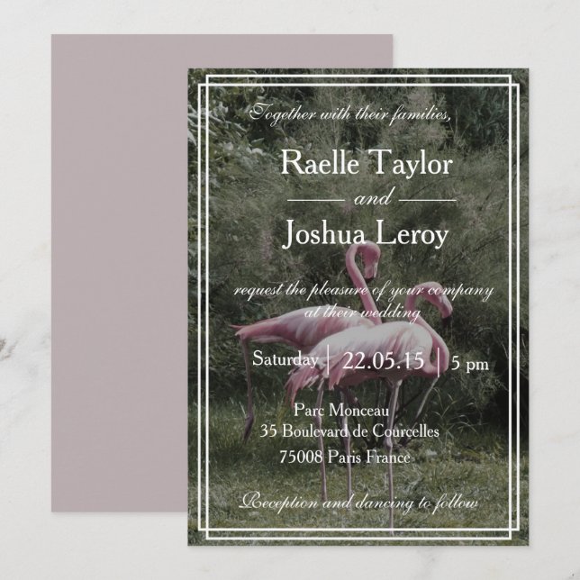 Rosa flamingos utomhusinbjudan till naturbröllop inbjudningar (Fram/baksida)