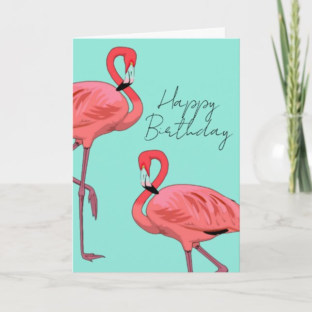 Rosa flamingos varma födelsedagsönskningar helgkort (Framsida)