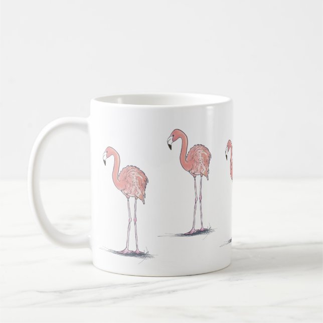 Rosa Flamingos vattenfärg teckning Kaffemugg (Vänster)