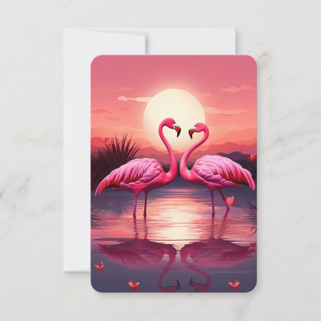 Rosa Flamingos vid Sunset Tack Kort (Framsida)