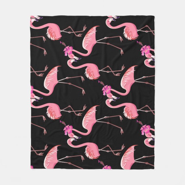 Rosa Flamingos: Vintagen Black Background Fleecefilt (Framsidan)