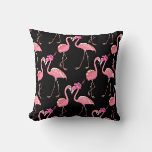 Rosa Flamingos: Vintagen Black Background Kudde