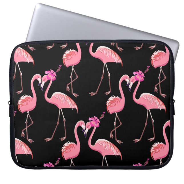 Rosa Flamingos: Vintagen Black Background Laptop Fodral (Framsidan)