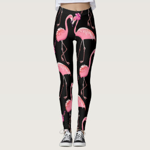 Rosa Flamingos: Vintagen Black Background Leggings