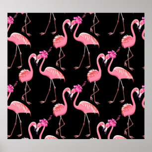 Rosa Flamingos: Vintagen Black Background Poster
