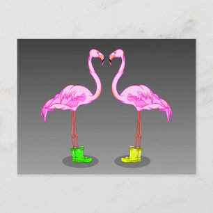 Rosa Flamingos Wearing Gumboots Vykort