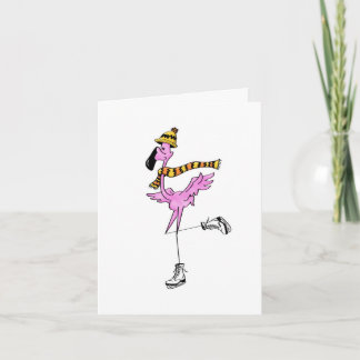 Rosa flamingoskridskoåkningkort helgkort