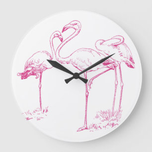 Rosa Flamingoteckning för vintage Stor Klocka