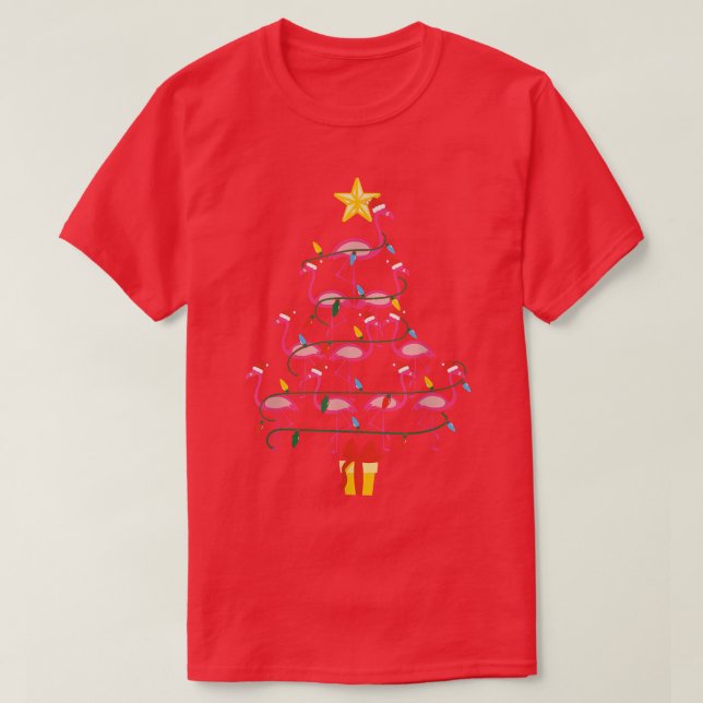 Rosa Flamings Julgran God jul T Shirt (Design framsida)