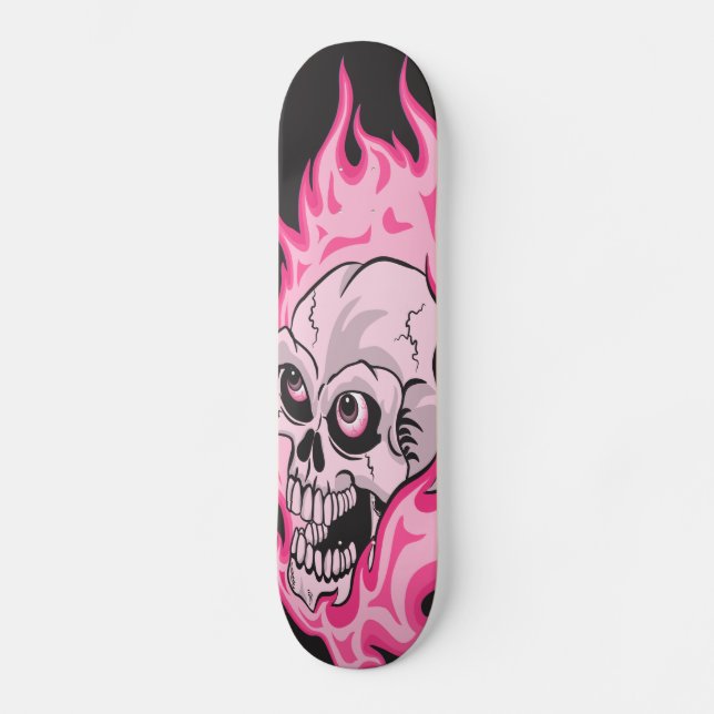 Rosa flammande skalle skateboard bräda 20,5 cm (Framsida)