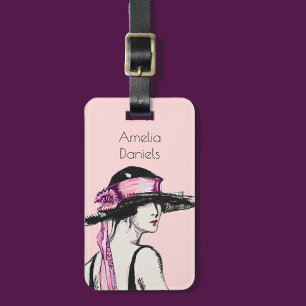 Rosa Flapper Girl Personlig Luggage Tag Bagagebricka