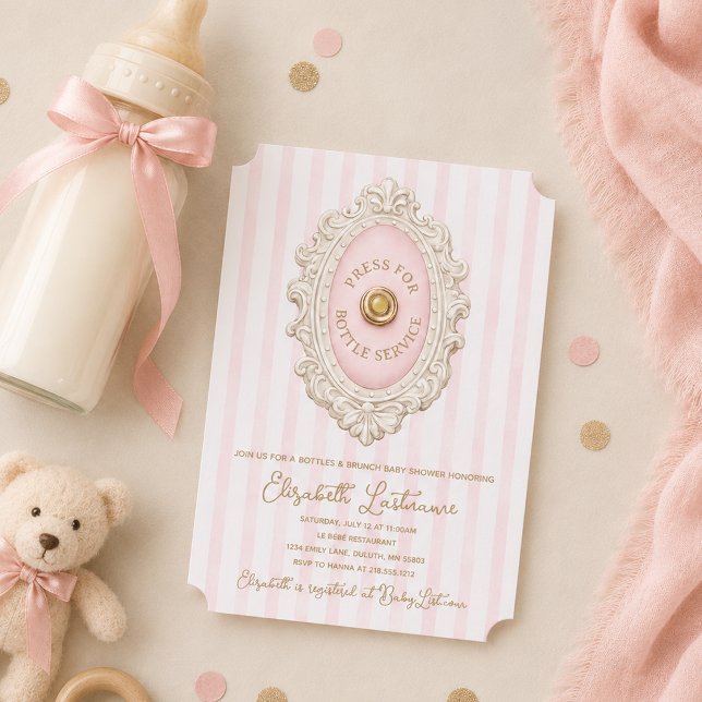 Rosa flaskor och Brunch Baby Shower-inbjudan Inbjudningar (Pink Bottles and Brunch Baby Shower Invitation)