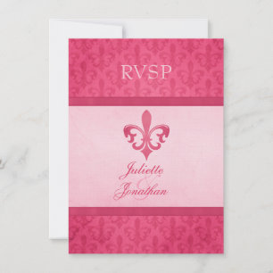 Rosa Fleur De Lis formellt bröllops-RSVP Inbjudningar