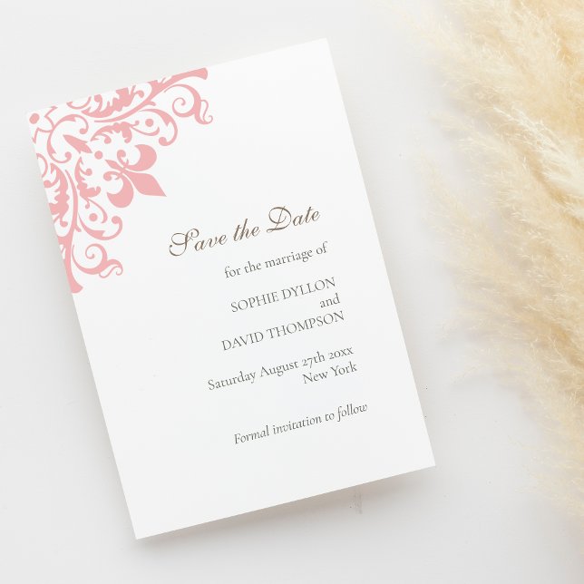 Rosa Fleur de Lis Mönster Bröllop Spara Datumet (Skapare uppladdad)