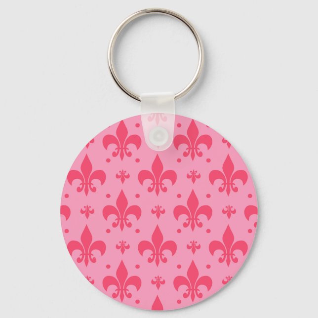 Rosa Fleur-de-lis Mönster Design Nyckelring (Framsida)