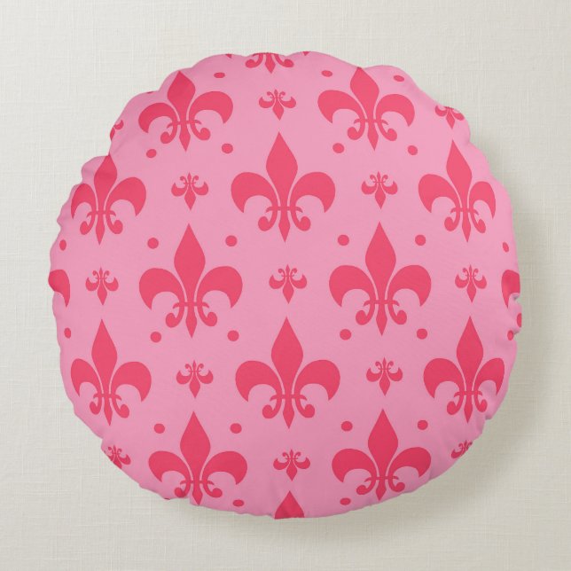 Rosa Fleur-de-lis Mönster Design Rund Kudde (Framsidan)