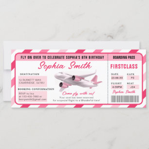 Rosa flicka 1:a påstigningspasset Flygplan Birthda Inbjudningar