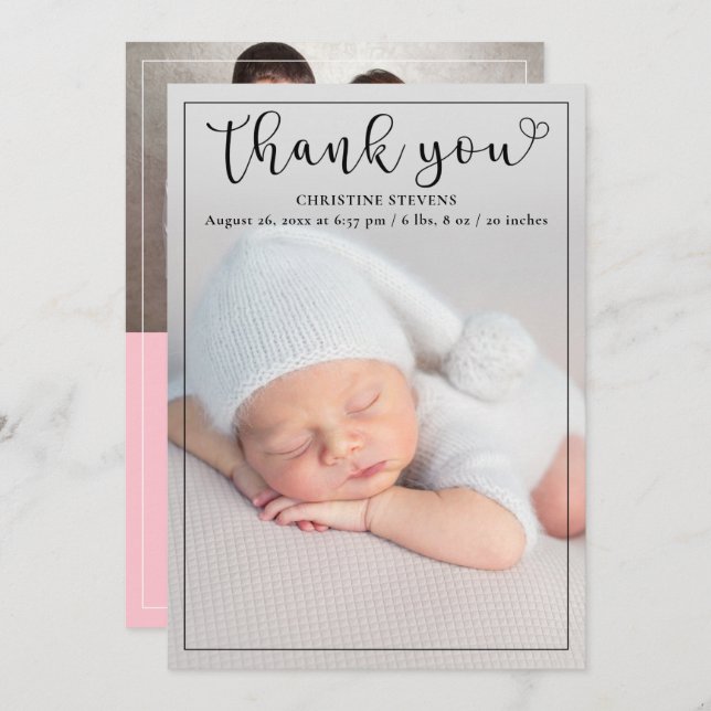 Rosa Flicka 2 Fotofödelseattest Julkort (Fram/baksida)