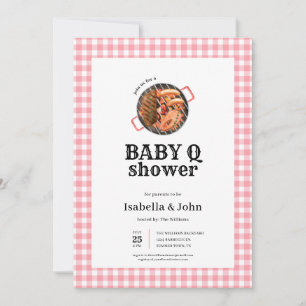 Rosa Flicka Baby Q Par Baby Shower Inbjudan
