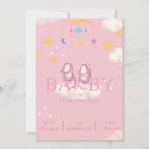 Rosa flicka baby shower inbjudningar