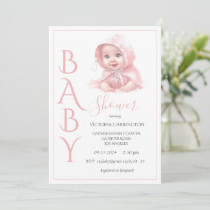 Rosa Flicka Baby Shower Inbjudningar