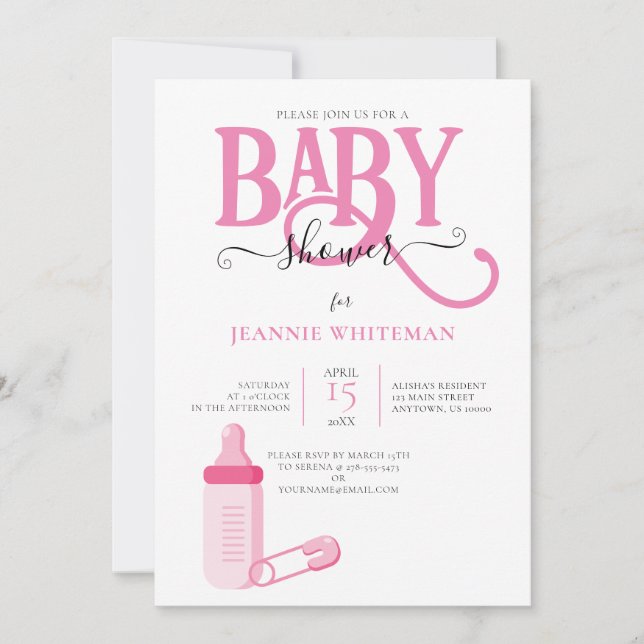 ROSA FLICKA BABY SHOWER MED BABY FLASKA INBJUDNINGAR (Framsida)