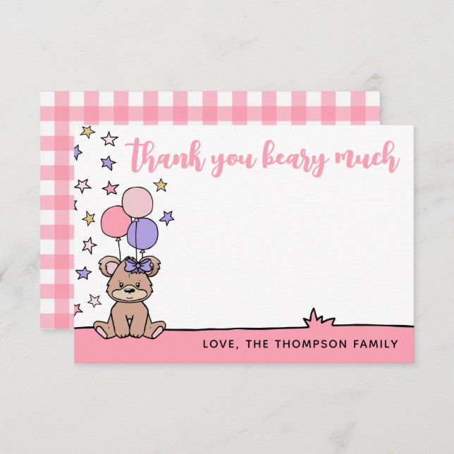 Rosa flicka baby shower tack så bearmycket (Fram/baksida)