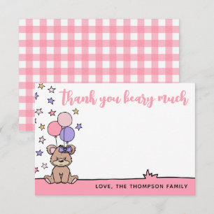Rosa flicka baby shower tack så bearmycket kort