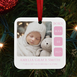 Rosa Flicka Birth Stat Photo jul Ornament