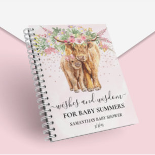 Rosa flicka Blommig höglänts ko önskningar vishet Anteckningsbok