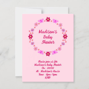 Rosa Flicka Butterflies and Flowers Baby Shower Magnetisk Inbjudningskort