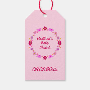 Rosa Flicka Butterflies and Flowers Baby Shower Presentetikett