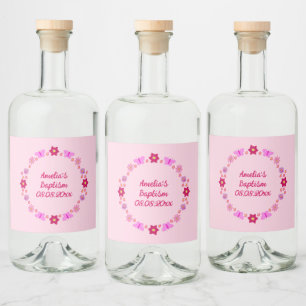Rosa Flicka Butterflies and Flowers Baptism Spritflaskor Etikett