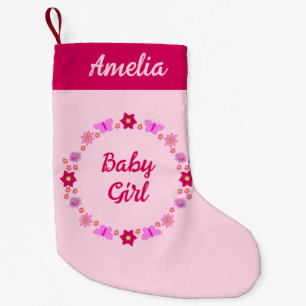 Rosa Flicka Butterflies and Flowers Custom Name Liten Julstrumpa