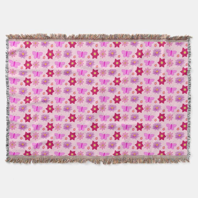 Rosa Flicka Butterflies and Flowers Patternated Filt (Framsidan)