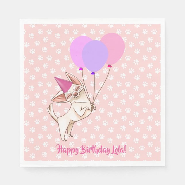 Rosa Flicka Chihuahua Birthday Napkins Pappersservett (Framsidan)