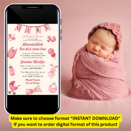 Rosa Flicka Clothing Muslim Birth Notice Inbjudningar