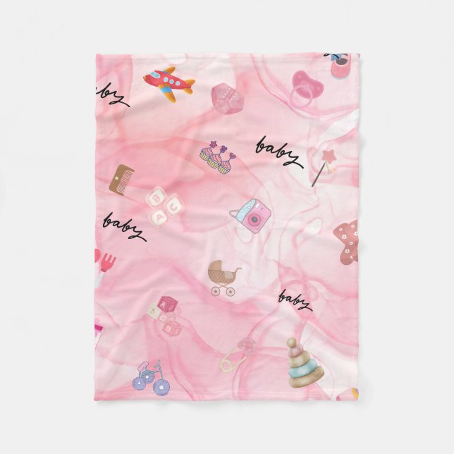 Rosa Flicka | Cute Baby Shower Fleecefilt (Framsidan)
