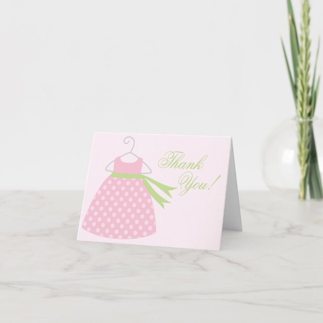 Rosa Flicka Dress Baby Shower Tack Kort (Framsida)