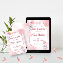 Rosa flicka elefant baby shower inbjudan