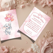 Rosa flicka elefant baby shower tackkort