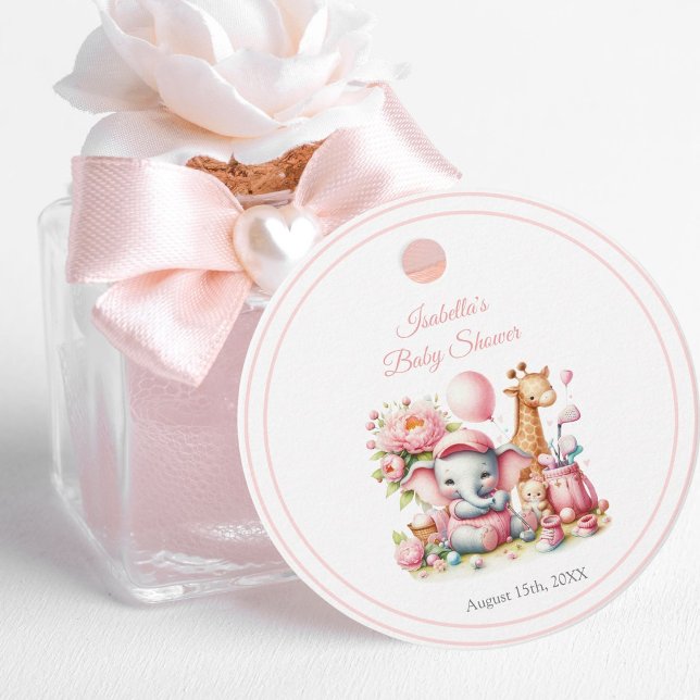 Rosa Flicka Elephant & Giraffe Golf Baby Shower Gåvor Etiketter (Add to small favor gifts will make a sweet touch "fore" your guest! )