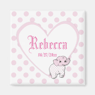 Rosa Flicka Elephant Heart och Polka dots Magnet