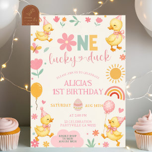 Rosa flicka En Lucky Duck födelsedagsinbjudan Inbjudningar