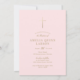 Rosa Flicka Enkel Elegant Guld Kor-baptism Inbjudningar