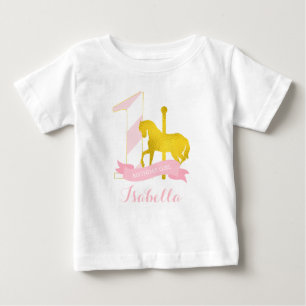 Rosa flicka för karusellhästfödelsedag t-shirt