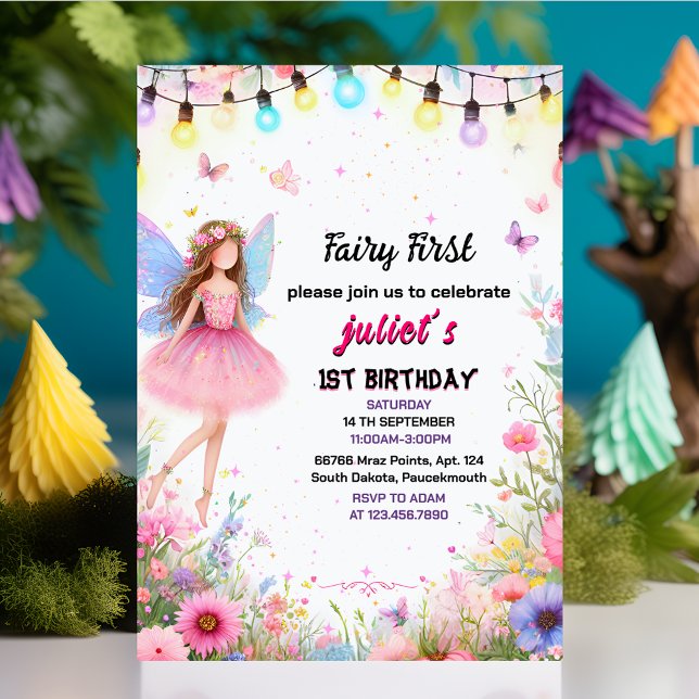 rosa flicka från den populäraste Blommigten fairy  Inbjudningar (Skapare uppladdad)