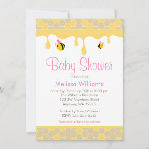 Rosa flicka Humlebi Honey Baby Shower-inbjudningar Inbjudningar